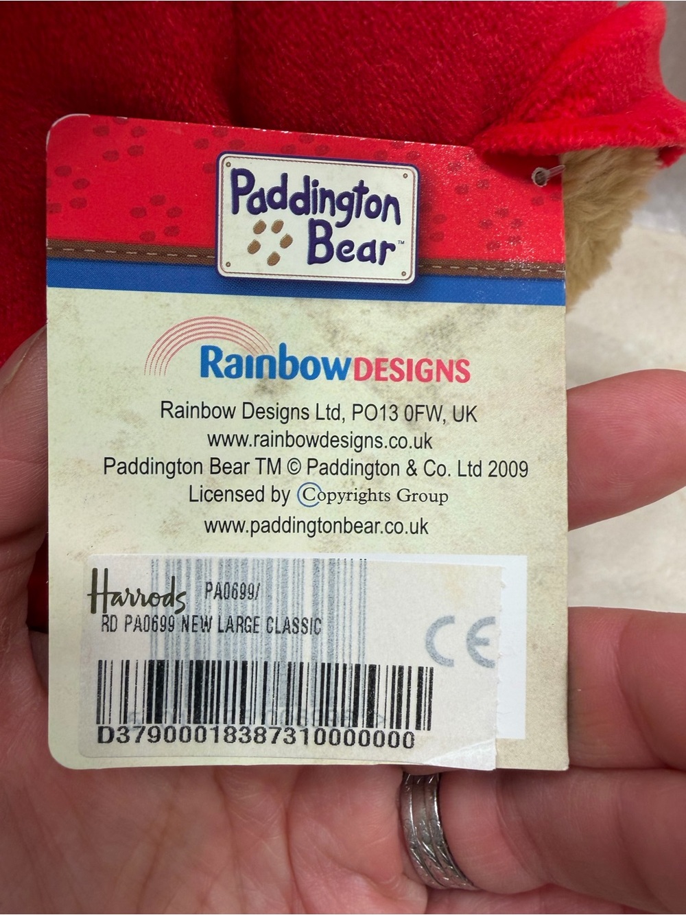 Harrod's 12.5 inch Paddington Bear  - Kids Toy - Picture 3 of 5